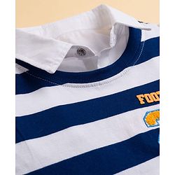 Babyhug 100% Cotton Knit Full Sleeves Polo T-Shirt with Stripes - Navy Blue & White