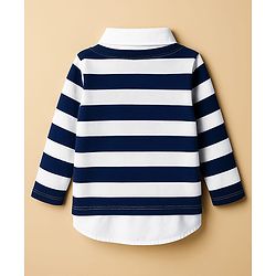 Babyhug 100% Cotton Knit Full Sleeves Polo T-Shirt with Stripes - Navy Blue & White