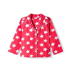 Babyhug Cotton Woven Full Sleeves Co-ords Night Suit With Star Print - Red