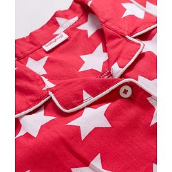 Babyhug Cotton Woven Full Sleeves Co-ords Night Suit With Star Print - Red