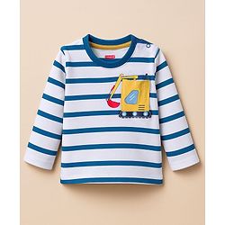 Babyhug 100% Cotton Single Jersey Knit Full Sleeves T-Shirt With Vehicle Print - Navy Blue