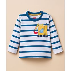 Babyhug 100% Cotton Single Jersey Knit Full Sleeves T-Shirt With Vehicle Print - Navy Blue