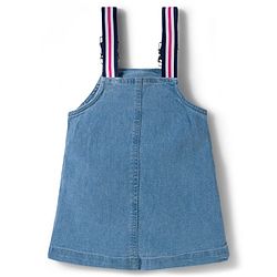 Babyhug Denim Woven Half Sleeves Frock with Inner T-Shirt & Floral Embroidery - Blue