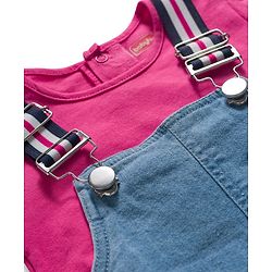 Babyhug Denim Woven Half Sleeves Frock with Inner T-Shirt & Floral Embroidery - Blue