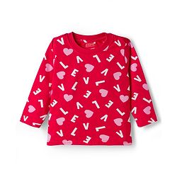 Babyhug Cotton Knit Full Sleeves Co-ord Night Suit With Heart Print - Red