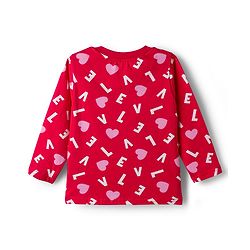 Babyhug Cotton Knit Full Sleeves Co-ord Night Suit With Heart Print - Red