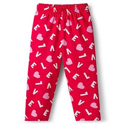 Babyhug Cotton Knit Full Sleeves Co-ord Night Suit With Heart Print - Red