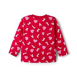 Babyhug Cotton Knit Full Sleeves Co-ord Night Suit With Heart Print - Red