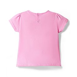 Babyhug Denim Woven Frock with Half Sleeves Inner Tee & Floral Embroidery - Blue & Pink