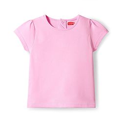 Babyhug Denim Woven Frock with Half Sleeves Inner Tee & Floral Embroidery - Blue & Pink