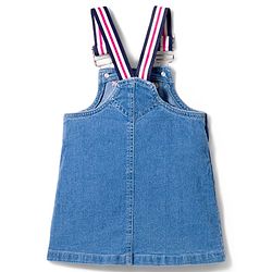 Babyhug Denim Woven Frock with Half Sleeves Inner Tee & Floral Embroidery - Blue & Pink