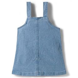 Babyhug Denim Woven Half Sleeves Frock with Inner T-Shirt & Floral Embroidery - Blue