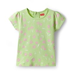 Babyhug Denim Woven Half Sleeves Frock with Inner T-Shirt & Floral Embroidery - Blue