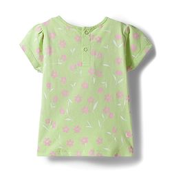 Babyhug Denim Woven Half Sleeves Frock with Inner T-Shirt & Floral Embroidery - Blue