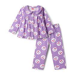 Babyhug Cotton Knit Full Sleeves Co-ord Night Suit With Cherry & Polka Dot Print - Lilac