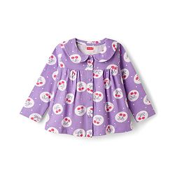 Babyhug Cotton Knit Full Sleeves Co-ord Night Suit With Cherry & Polka Dot Print - Lilac