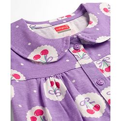 Babyhug Cotton Knit Full Sleeves Co-ord Night Suit With Cherry & Polka Dot Print - Lilac