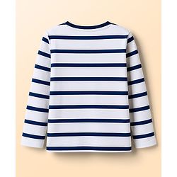 Babyhug 100% Cotton Knit Full Sleeves Striped T-Shirt With Teddy Bear Print - Navy Blue & White