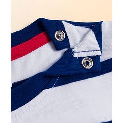 Babyhug 100% Cotton Knit Full Sleeves Striped T-Shirt With Teddy Bear Print - Navy Blue & White