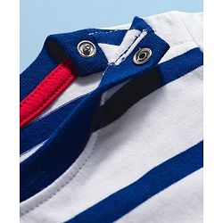 Babyhug 100% Cotton Knit Full Sleeves Striped T-Shirt With Teddy Bear Print - Navy Blue & White