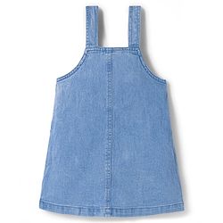 Babyhug Denim Woven Half Sleeves Frock with Inner T-Shirt & Floral Embroidery - Blue