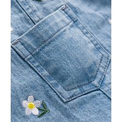 Babyhug Denim Woven Half Sleeves Frock with Inner T-Shirt & Floral Embroidery - Blue