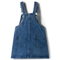 Babyhug Denim Woven Half Sleeves Tee With Frock & Animal Embriodery - Blue