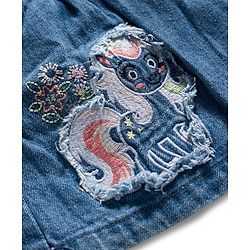 Babyhug Denim Woven Half Sleeves Tee With Frock & Animal Embriodery - Blue