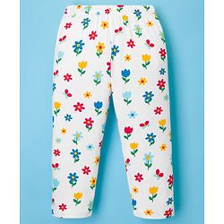 Babyhug Knit Full Sleeves Front Open Co-ords Night Suit with Floral Print - White