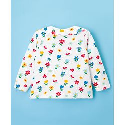 Babyhug Knit Full Sleeves Front Open Co-ords Night Suit with Floral Print - White