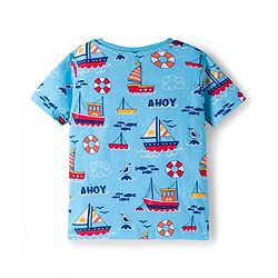 Babyhug 100% Cotton Knit Half Sleeves T-Shirts With Nautical Theme Print Pack of 3 - Yellow Red & Blue