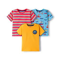 Babyhug 100% Cotton Knit Half Sleeves T-Shirts With Nautical Theme Print Pack of 3 - Yellow Red & Blue