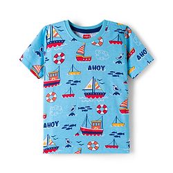 Babyhug 100% Cotton Knit Half Sleeves T-Shirts With Nautical Theme Print Pack of 3 - Yellow Red & Blue