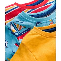 Babyhug 100% Cotton Knit Half Sleeves T-Shirts With Nautical Theme Print Pack of 3 - Yellow Red & Blue
