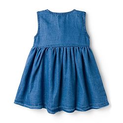 Babyhug Denim Woven Sleveless Frock with Floral & Bunny Embroidery - Blue