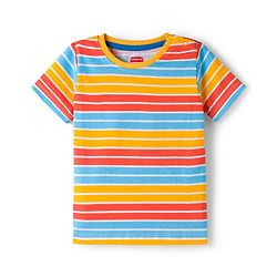 Babyhug 100% Cotton Knit Half Sleeves T-Shirts With Animal Print Pack of 3 - Blue Orange & Yellow