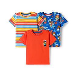 Babyhug 100% Cotton Knit Half Sleeves T-Shirts With Animal Print Pack of 3 - Blue Orange & Yellow