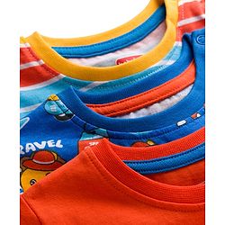 Babyhug 100% Cotton Knit Half Sleeves T-Shirts With Animal Print Pack of 3 - Blue Orange & Yellow