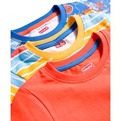Babyhug 100% Cotton Knit Half Sleeves T-Shirts With Animal Print Pack of 3 - Blue Orange & Yellow