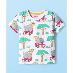 Babyhug 100% Cotton Knit Half Sleeves T-Shirts with Safari Theme Print Pack of 3 - Multicolor