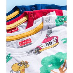 Babyhug 100% Cotton Knit Half Sleeves T-Shirts with Safari Theme Print Pack of 3 - Multicolor