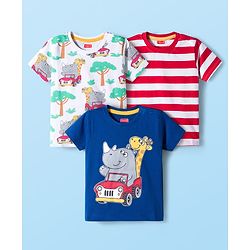 Babyhug 100% Cotton Knit Half Sleeves T-Shirts with Safari Theme Print Pack of 3 - Multicolor