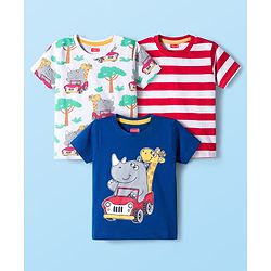 Babyhug 100% Cotton Knit Half Sleeves T-Shirts with Safari Theme Print Pack of 3 - Multicolor