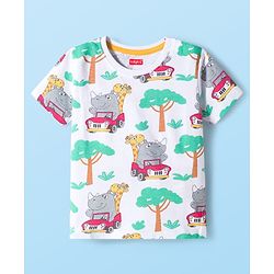 Babyhug 100% Cotton Knit Half Sleeves T-Shirts with Safari Theme Print Pack of 3 - Multicolor