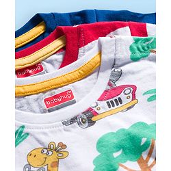 Babyhug 100% Cotton Knit Half Sleeves T-Shirts with Safari Theme Print Pack of 3 - Multicolor