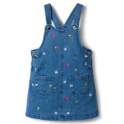 Babyhug Denim Woven Half Sleeves T-Shirt With Frock & Floral Embriodery - Blue