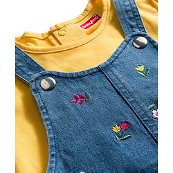 Babyhug Denim Woven Half Sleeves T-Shirt With Frock & Floral Embriodery - Blue