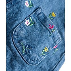 Babyhug Denim Woven Half Sleeves T-Shirt With Frock & Floral Embriodery - Blue
