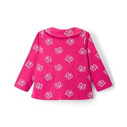 Babyhug Cotton Knit Full Sleeves Co-ord Night Suit With Butterfly Print - Dark Pink