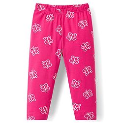 Babyhug Cotton Knit Full Sleeves Co-ord Night Suit With Butterfly Print - Dark Pink